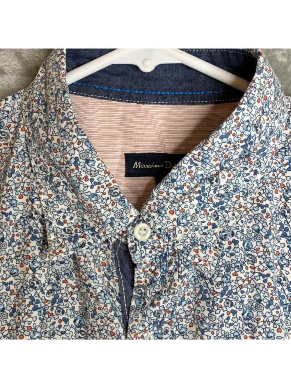Massimo Dutti Mens XXL Floral Shirt Blue White Casual Long Sleeve Cotton Button⁠ - Picture 4 of 7